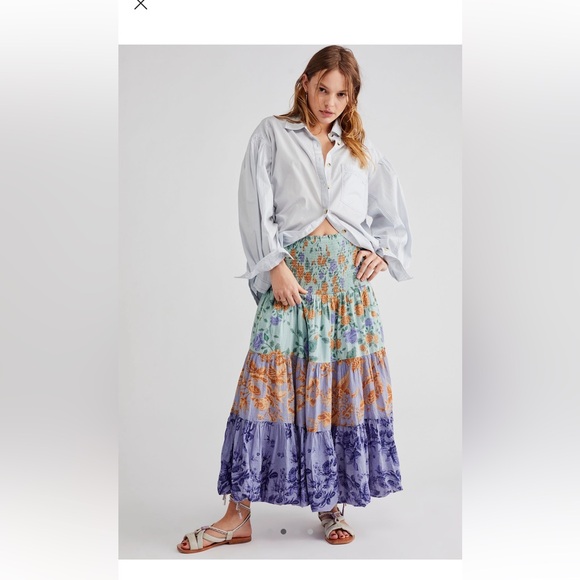Free people bubble convertible maxi skirt size small color blues NWOT - Picture 2 of 6
